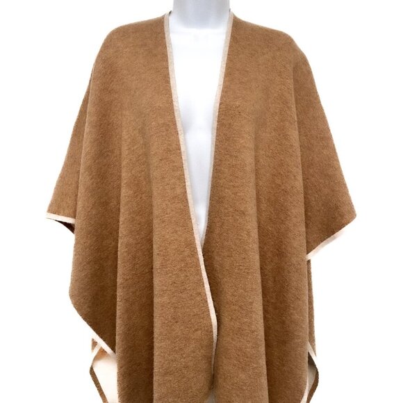 Kerisma Karyn II Wrap Reversible Shawl Sweater Poncho Two Tone Tan Ecru Tobacco - Picture 9 of 12